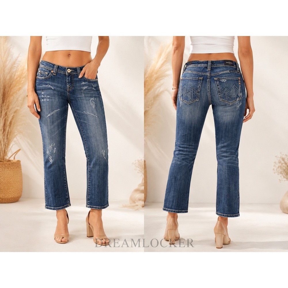 Miss Me Jeans 26 Y2K Thick Stitch Low Rise Straight Distressed Sylmar Cropped